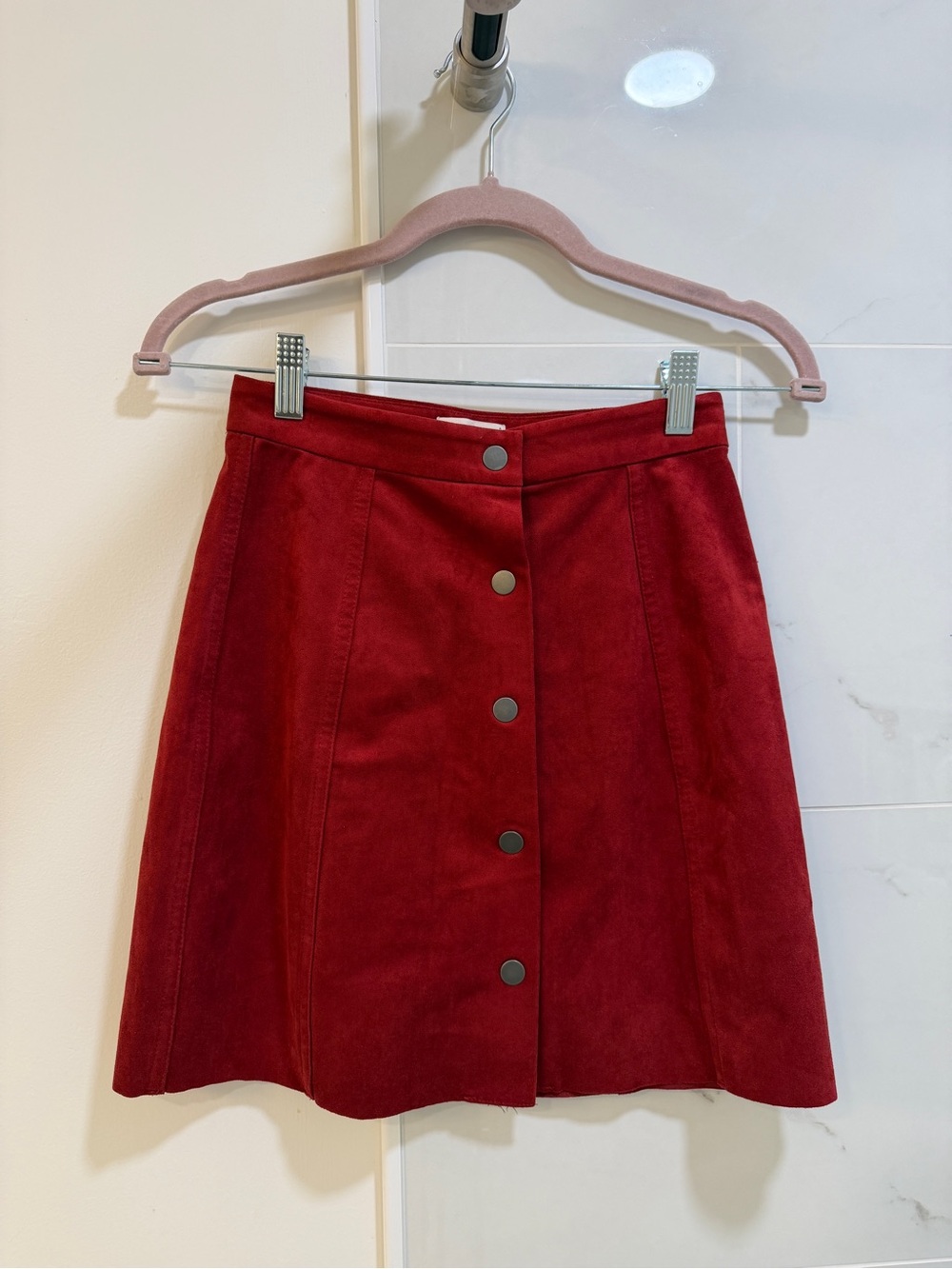 Aritzia Wilfred Centinela Red Suede Button Mini Skirt